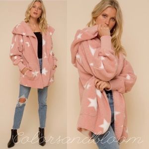 TEDDY STAR PRINT BLUSH HOODIE JACKET